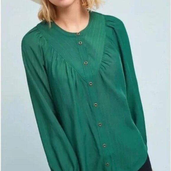 Anthropologie Maeve Avignon Emerald Green Button Down, XXS - Picture 1 of 5